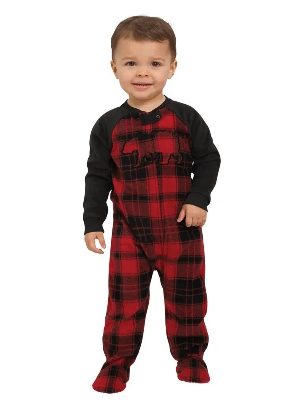 Eddie Bauer Baby Boys Size 18 Months Red Black Bear Footed Pajamas NWT